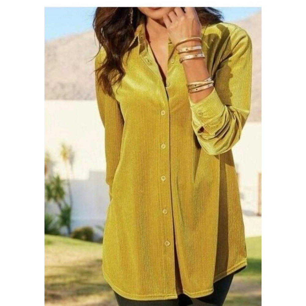 Soft Surroundings Corduroy Shirt Womens Small Gold Mustard Button Down 2FP50